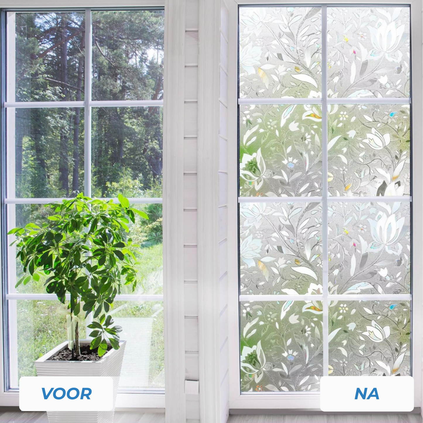Raamfolie - Bloemen folie - Statisch - Zonwerende plakfolie raam - Extra breed (75cm) - Glasfolie