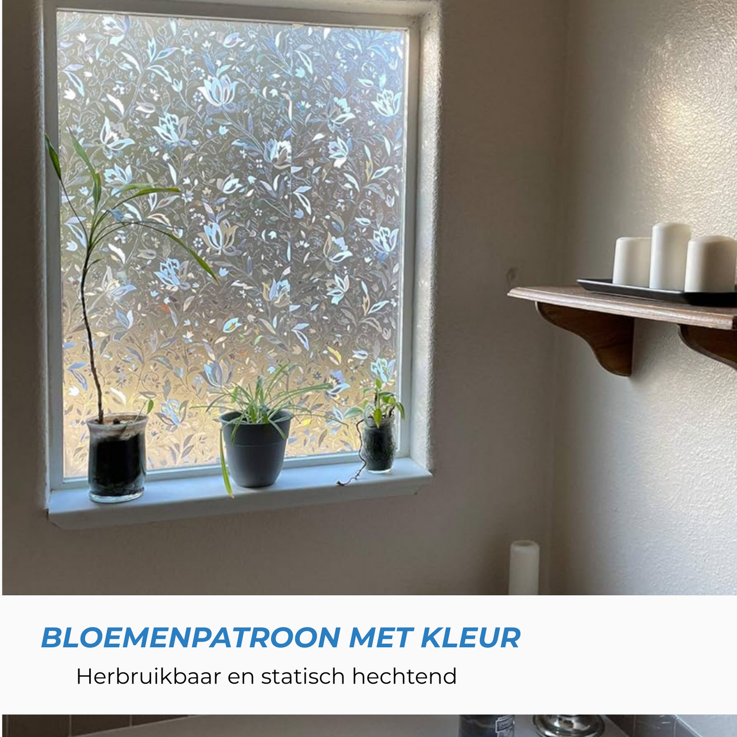 Raamfolie - Bloemen folie - Statisch - Zonwerende plakfolie raam - Extra breed (75cm) - Glasfolie