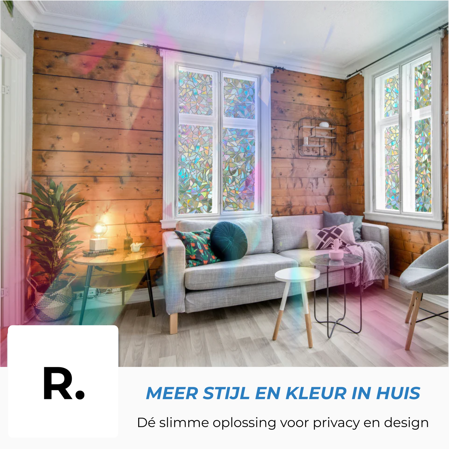 Raamfolie - Glas-in-lood mozaïek - Statisch - Zonwerende plakfolie raam - Extra breed (75cm) - Glasfolie
