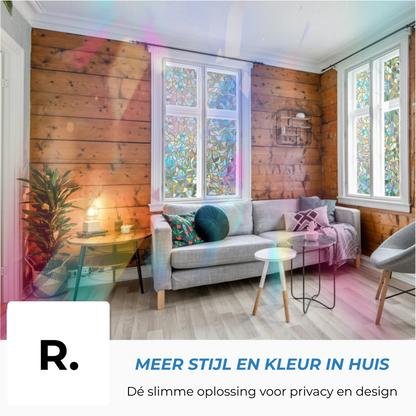 Raamfolie - Glas-in-lood mozaïek - Statisch - Zonwerende plakfolie raam - Extra breed (75cm) - Glasfolie