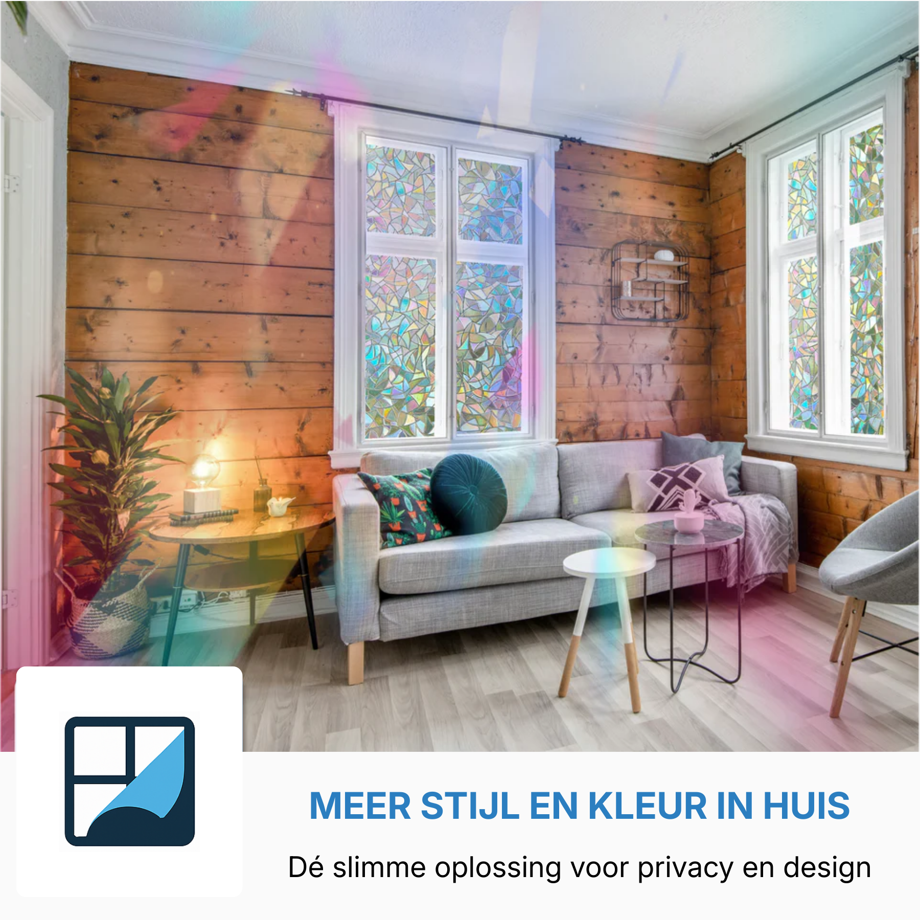 Privacy glinsterfolie met lichtreflectie